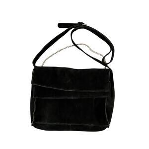 Zara Black Suede Leather Bucket Bag With Chain
